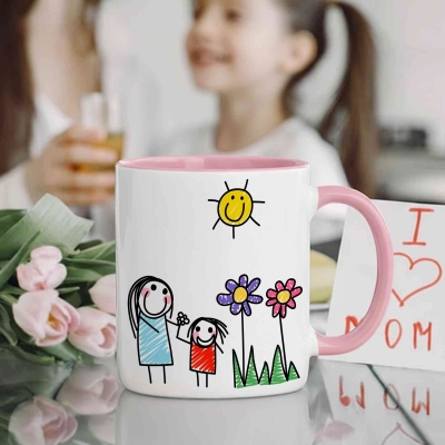 Personalized Photo Kid's Drawing Mug, 11oz Ceramic Child's Doodles Artwork Coffee Tea Mug, Birthday/Mother's Day/Christmas Gift for Mom/Dad/Family