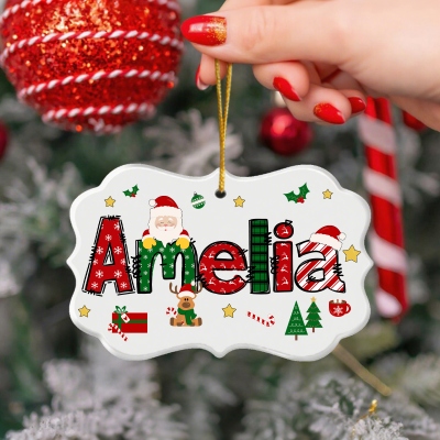 Personalized Christmas Alphabet Ornament with Name, Ceramic Christmas Tree Hanging Ornament, Holiday Home Decor, Christmas Gift for Kids/Family