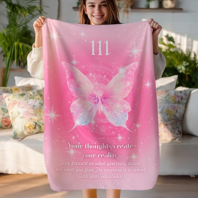 Angel Number Butterfly Pattern Blanket, Cozy Fleece Throw with Spiritual Numerology Design, Soft Healing Blanket, Meaningful Gift for Family/Friends