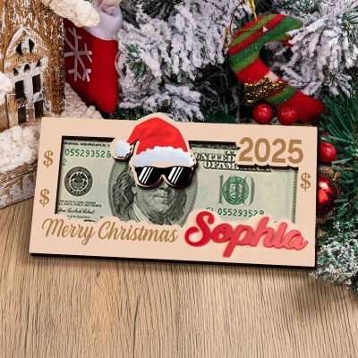 Custom Name Christmas Santa Claus/Reindeer Wearing Glasses Money Holder, Wooden Money Box, Christmas Stocking Stuffer, Christmas Gift for Kids/Family