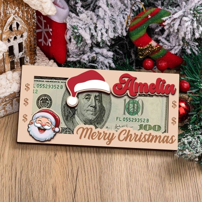 Custom Name Santa/Reindeer/Snowman/Gingerbread Man Christmas Money Holder, Wooden Money Box, Holiday Stocking Stuffer, Christmas Gift for Kids/Family