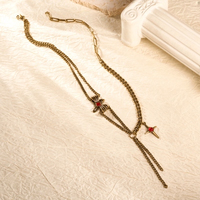 Custom Birthstone Celestial Necklace – Vintage Alloy Star Pendant with Layered Gothic Chain for Women