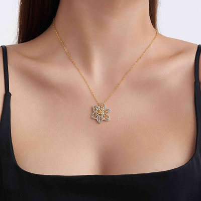 Custom Birth Flower & Birthstone Necklace – Personalized Floral Pendant with Adjustable Chain, Meaningful Gift for Her