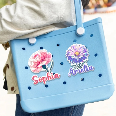Personalized Name Birth Flower Bogg Bag Charm, 3D Printed Name Tag for Handbag, Bogg Bag Accessory, Birthday/Anniversary Gift for Her/Besties/Sisters