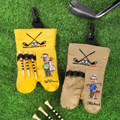 Custom Name & Face Photo Cartoon Character Golf Ball Sack with Tee Holder, Golf Ball Bag with Carabiner Clip, Golf Accessories, Gift for Golf Lovers