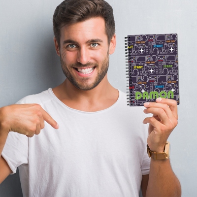Personalized Top Gamer Notebook with Name, Multicolor A5 Spiral Journal, Birthday/Anniversary/Christmas Gift for Gaming Lovers/Gamers/Friends