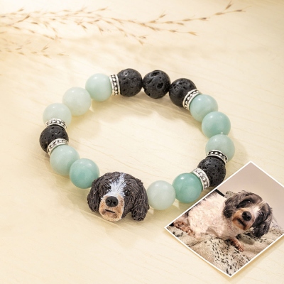 Custom Handcrafted Pet Portrait Beaded Bracelet, Adjustable Pet Pendant Bracelet, Pet Memorial Jewel, Birthday Gifts for Pet Lovers/Dog Mom/Cat Mom