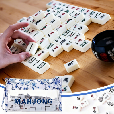 Personalized Blue and White Porcelain Mahjong Storage Bag, Customized Name, Large Capacity Waterproof Transparent Storage Bag, A Gift for Mahjong Lovers