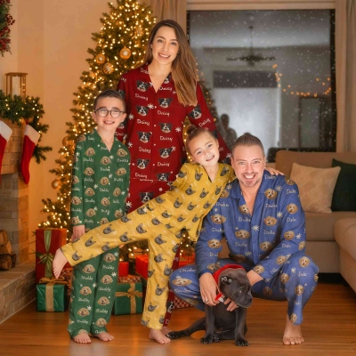 Personalized Pet Portrait Pajamas with Name, Custom Pet Photo Christmas Matching Top & Bottoms Pajamas Set, Christmas Gift for Family/Kids/Pet Lovers
