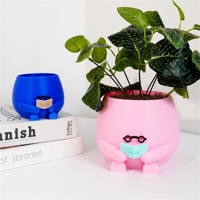 Personalized Name Reading Book Planter With Glasses, 3D Printed Succulent Flower Plant Pot, Housewarming/Birthday Gift for Bookworms/Plant Lovers