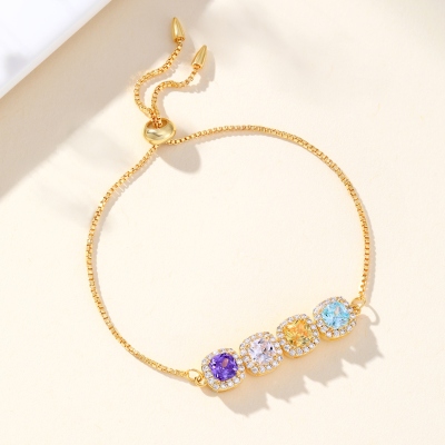 Custom Birthstone Candy Gem Cube Adjustable Bracelet, Colorful Slider Bracelet for Women and Girls, Personalized Sweet Jewelry Gift