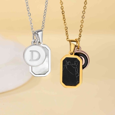18k Gold Onyx Necklace Rec, 18K Gold Compass Necklace, Waterproof Necklace for Man, Stainless Steel Necklace, Gift For Man, Gift For Him
