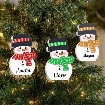 Personalized Snowman Christmas Ornament with Name, Christmas Tree Hanging Ornament, Holiday Home Decoration, Christmas Gift for Kids/Family