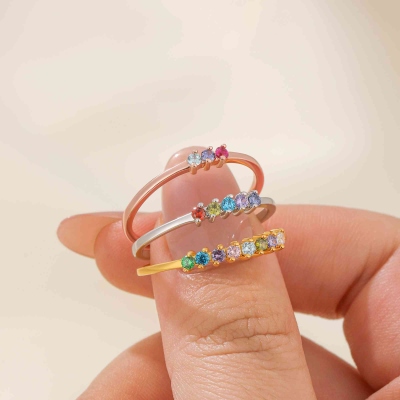 Custom Mini Family 1-8 Birthstone Ring, Personalized Gemstone Sterling Silver 925 Ring, Stackable Ring, Christmas Gift, Birthday Gift for Her/Mother