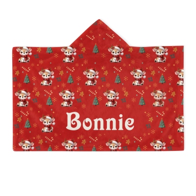 Personalized Christmas Cartoon Animals Soft Hooded Blanket with Name, Multicolor Christmas Hooded Blanket, Christmas Gift for Kids