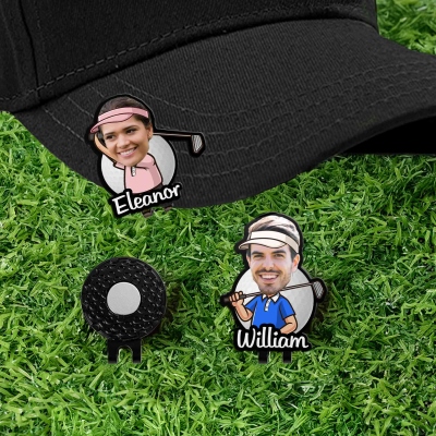 Personalized Photo Cartoon Character Golf Ball Marker with Magnetic Hat Clip, Golf Accessories, Birthday/Father's Day Gift for Golf Lovers/Him/Dad