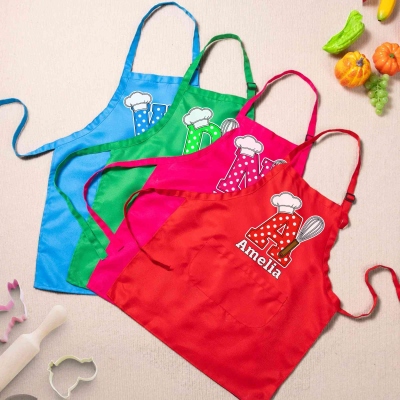 Personalized Name Polka Dot Alphabet Apron Set, Kids' Chef Hat & Adjustable Apron with Pocket, Kitchen Supplies, Christmas Gift for Kids/Boys/Girls