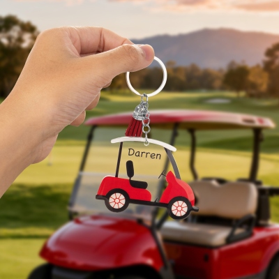 Personalized Name Golf Cart Keychain with Tassel, Acrylic Golf Keyring, Bag Name Tag, Birthday/Anniversary Gift for Golf Lovers/Players/Coaches