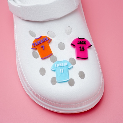 Personalized 3D Printed Multicolor Soccer Jersey Shoe Charms with Name and Number, DIY Clog Shoe Decorations, Gifts for Soccer Players/Sports Lovers