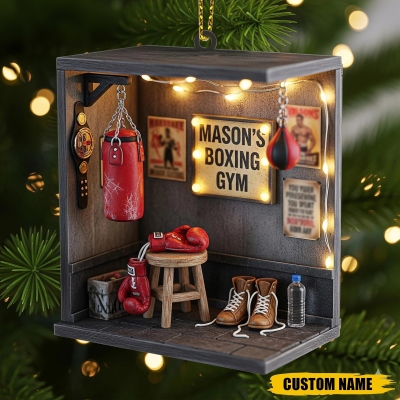 Custom Boxing Ornament, Personalized Name Gym Decor, Acrylic Sports Gift for Boxer, Coach, Fighter, Christmas Ornament for Boxing Fan