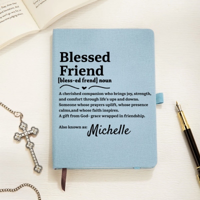 Personalized Name Blessed Friend Notebook with Elastic Band, A5 Prayer Journal with Pen Loop, Appreciation/Baptism/Christmas Gift for Christians