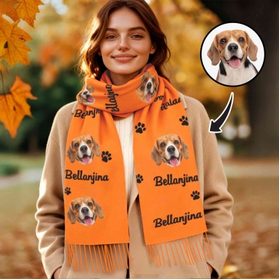 Personalized 1-5 Pet Face Photos Scarf with Names, Multicolor Unisex Scarf Warm and Soft, Birthday/Memorial/Christmas Gift for Pet Lovers/Owners