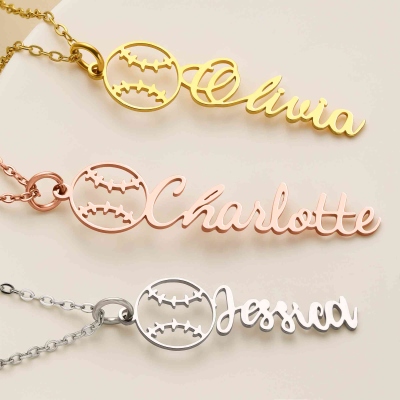 Personalized Name Baseball/Softball Necklace, Sterling Silver 925 Sports Jewelry, Birthday/Anniversary Gift for Baseball & Softball Lovers/Players