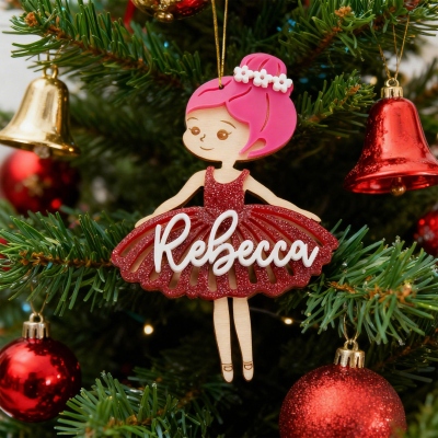 Custom Name Little Ballerina Christmas Ornament, Girl Dressed in Tutu Christmas Tree Hanging Decor, Christmas Gift for Girls/Ballet Lovers/Dancers
