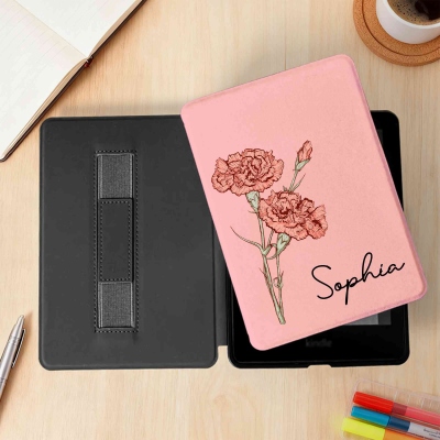 Personalized Name Birth Flower Portable Kindle Case for Multiple Models, TPU Kindle Protector, Graduation/Birthday Gift for Book Lovers/Readers