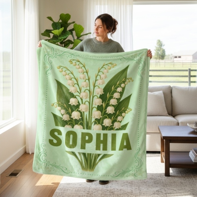 Personalized Name Birth Flower Blanket, Flannel/Sherpa Throw for Bed Couch, Home Decor, Birthday/Mother's Day/Christmas Gift for Her/Mom/Grandma/Women