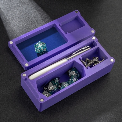 TTRPG Travel Set: Pen, Eraser, Dice Set, DND Miniatures Storage, DND Dice Tray, Dice Box, Character and Dice Vaults, All-in-One TTRPG Kit for DND Players
