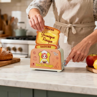 Personalized Toaster Recipe Box Cards with Name Cartoon Character Birth flower Initial Birthday Christmas Gift for Girls Mother's Day Gift for Mom