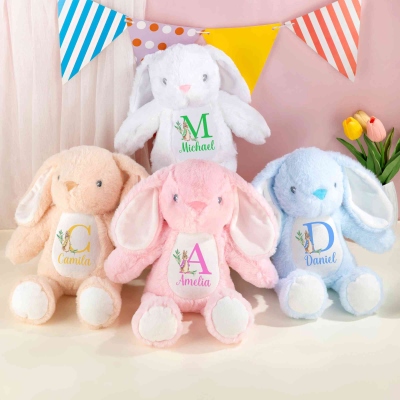 Personalized Name Peter Rabbit Alphabet Design Bunny Doll Toy, Soft Plush Stuffed Bunny, Easter Keepsake, Easter Gift for Newborns/Kids/Boys/Girls