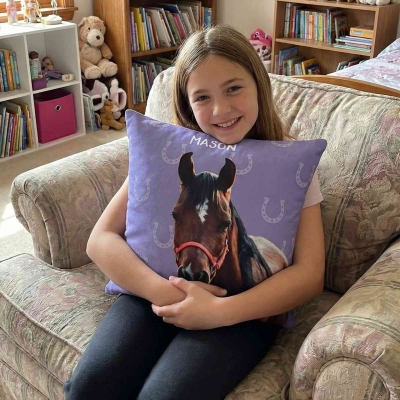 Personalized Name Horse Portrait Throw Pillow Cover, Pillowcase with Optional Insert, Home Decor, Birthday/Christmas Gift for Horse Lovers/Equestrians