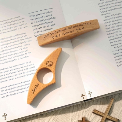 Personalized Name Birth Flower Engraved Bible Verse Thumb Book Page Holder, Wooden Book Accessories, Birthday/Christmas Gift for Bookworms/Christians
