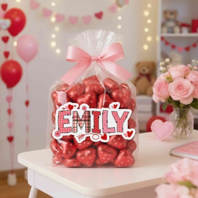 Custom Name Heart Valentine's Day Stickers, Gift Name Tags, Treat Bag Labels, Class Exchange Party Favors, Valentine's Day Gifts for Couples/Kids