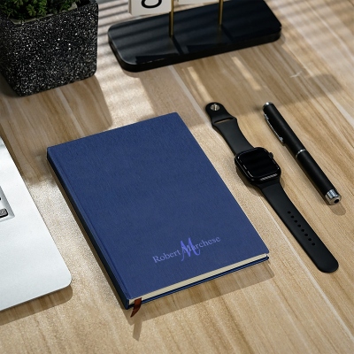 Personalized Name & Initial Wood Texture Notebook, A5 Hardcover Classic Journal for School/Office, Gift for Graduates/Colleagues/Business Partners