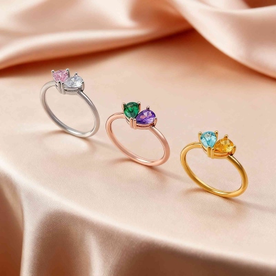 Custom Double Birthstones Heart Ring, Sterling Silver 925 Birthstone Ring, Promise Ring for Women, Anniversary/Mother's Day/Wedding Gift for Her/Mom