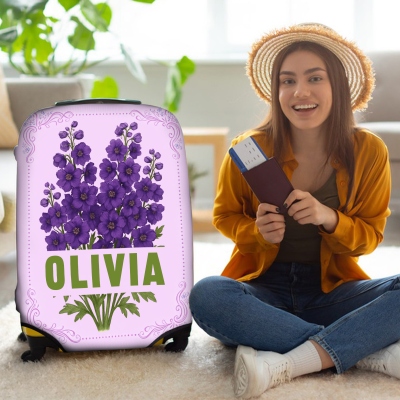 Personalized Name Birth Flower Luggage Cover, Floral Suitcase Protector, Travel Accessory, Birthday/Anniversary Gift for Women/Family/Friends