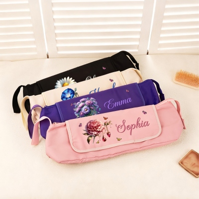 Custom Name Gemstone Birth Flower Hair Tools Storage Bag, Straightener Curling Iron Bag with Heat Resistant Pad, Haircare Accessories, Gift for Women