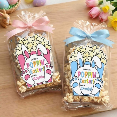 Personalized Name Have a Poppin' Easter Bunny Stickers, Gift Tags, Treat Bag Labels, Class Exchange Easter Party Favors, Easter Gifts for Kids