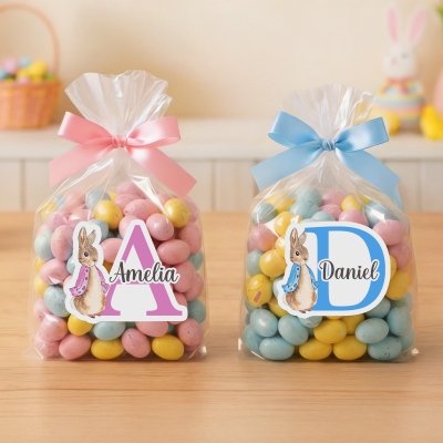 Custom Name Peter Rabbit Bunny Alphabet Stickers, Class Exchange Gift Tags, Treat Bag Labels, Easter Party Favors, Easter Gifts for Kids/Boys/Girls