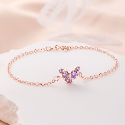 Personalised Butterfly Birthstone Bracelet, Mother Bracelet, Birthday Gift, Daily Bracelet, Grandma Gift for Mom, Christmas Gift for Her