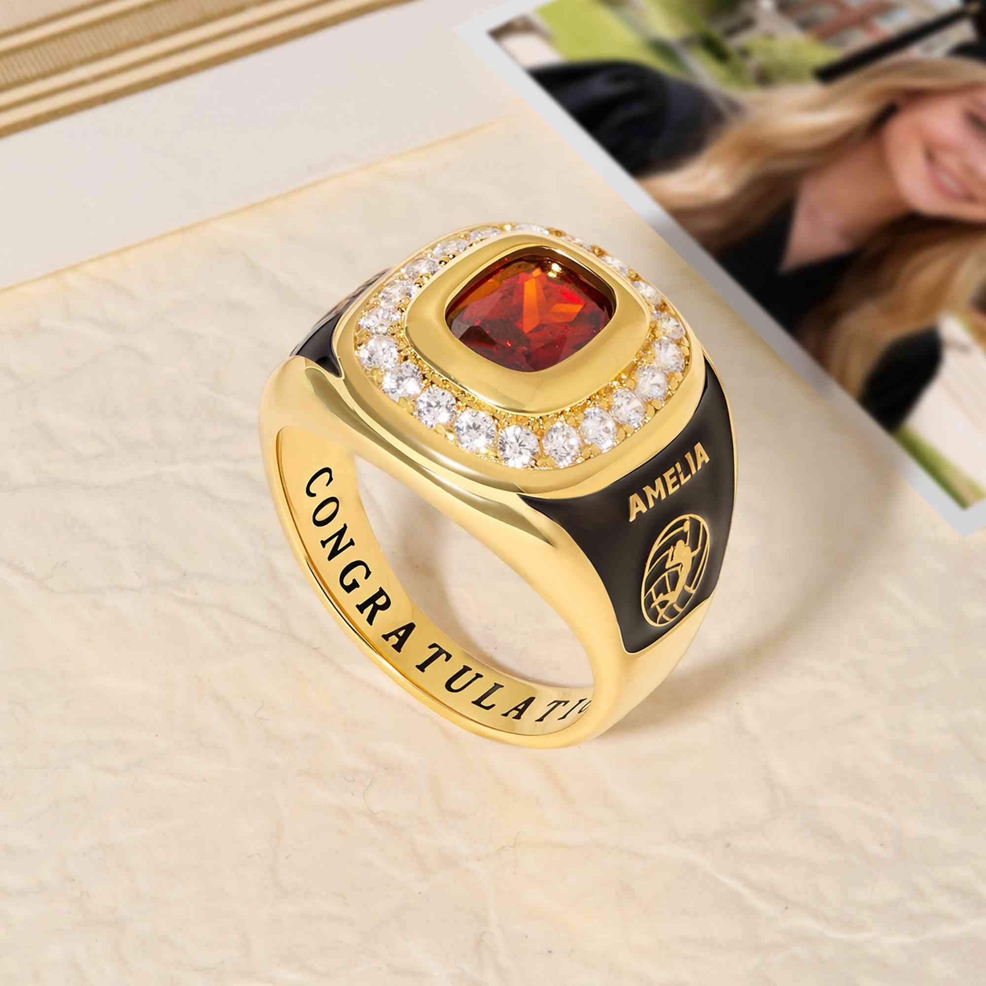 Grad Gold Rings Women's Gold Class Graduation Ring with Cubic Zirconia Setting and ...