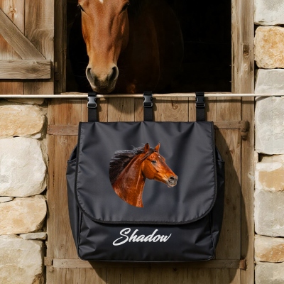 Personalized Photo & Name Hanging Horse Blanket Bag, Waterproof Large Capacity Horsewear Stall Storage Bag, Equestrian/Birthday Gift for Horse Lovers