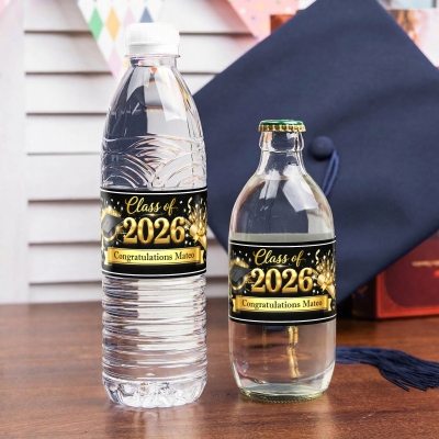 Personalized Name & Year Congratulations Graduation Water Bottle Labels (Set of 20), Waterproof Graduation Party Favor Stickers, Gifts for Graduates