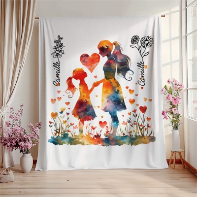 Personalized Names & Birth Flowers Watercolor Blanket, Flannel/Sherpa Throw for Bed Couch, Home Decor, Birthday/Mother’s Day Gift for Her/Mom/Women