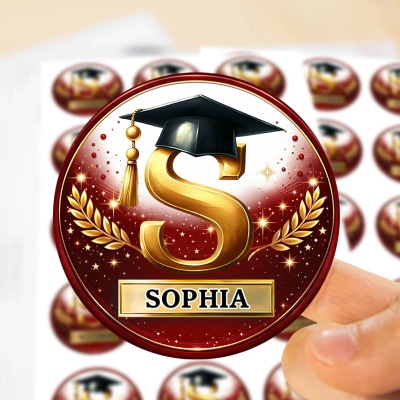 Personalized Name Graduation Cap Alphabet Round Stickers, Waterproof Self-Adhesive Graduation Gift Labels, Party Favors, Gifts for Graduates