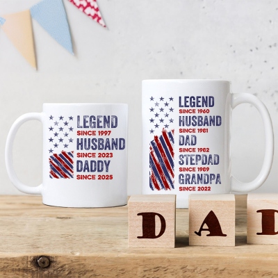 Personalized Men's Legend Milestone Mug with Name, 11oz/15oz Two Tone Ceramic Coffee Family Honor Mug, Birthday/Father’s Day Gift for Him/Dad/Grandpa