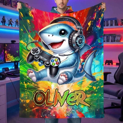 Personalized Animal Game Player Graffiti Blanket with Name, Flannel/Sherpa Throw for Bed Couch, Home Decor, Birthday/Christmas Gift for Game Lovers